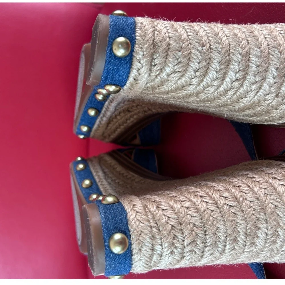 Vince Camuto Women's Denim Espadrille Wedge Sandals Studded Platform Poula 7.5 - Picture 7 of 12